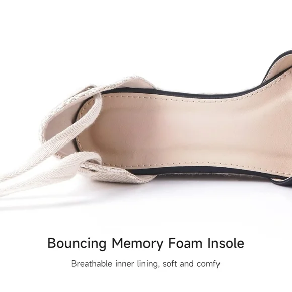 NEW! Espadrille wedges black tie lace up heels platform sandals casual size 10 - Picture 3 of 6